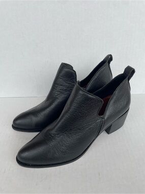 Women’s 1. STATE Black Leather Ankle Bootie Pointed Toe Slip On Block Heel 8.5M